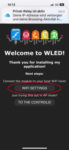 3. WLED Einrichtungsseite öffnen und mit dem Heimnetzwerk verbinden • iPhone-Nutzer: Nach dem Verbinden mit dem WLED-Netzwerk erscheint automatisch die Einrichtungsseite – du musst keinen Browser öffnen. • Android & andere Geräte: Öffne deinen Browser und gehe zu: 🔗 http://4.3.2.1